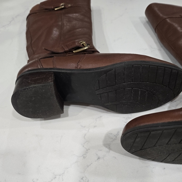Bandolino Coppa Brown Leather Side Zip Knee Harness Riding Boots Women's Size 8M - Picture 6 of 16